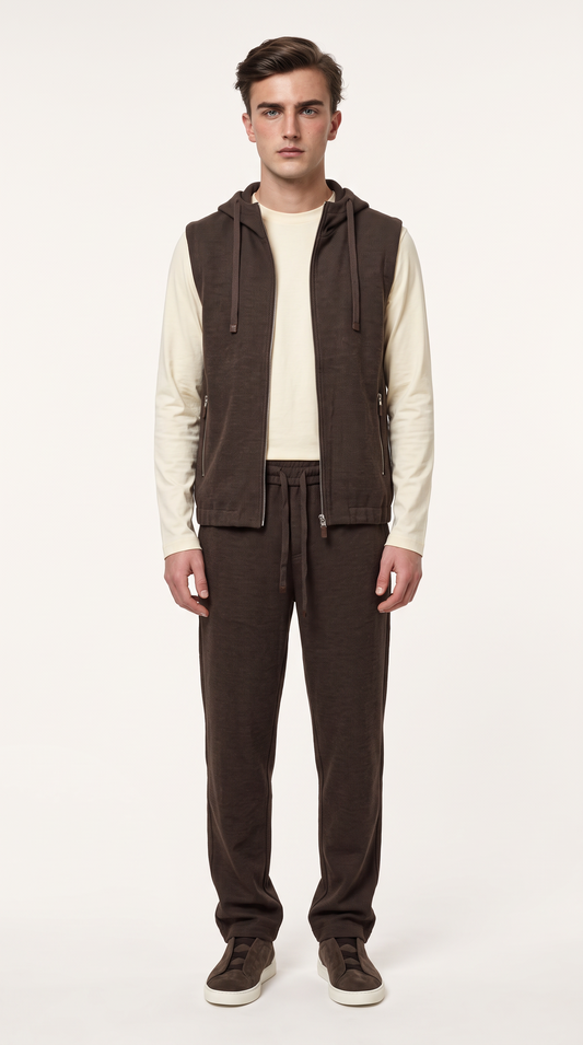 WOOL CASHMERE TEXTURED HOODED JACKET BROWN