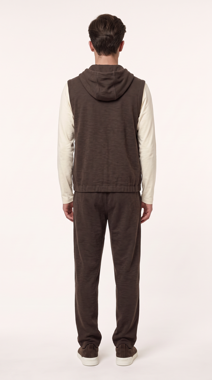 WOOL CASHMERE TEXTURED HOODED GILET BROWN