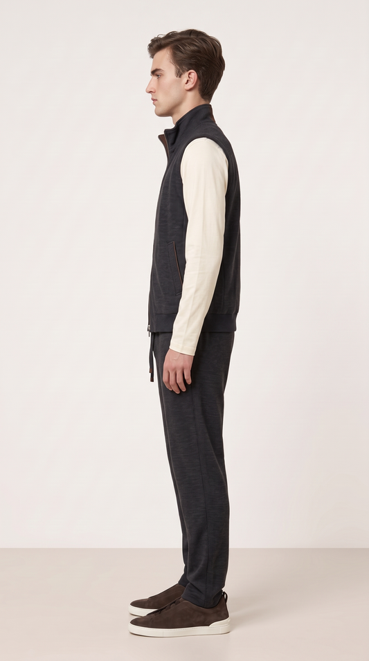 WOOL CASHMERE TEXTURED GILET GREY
