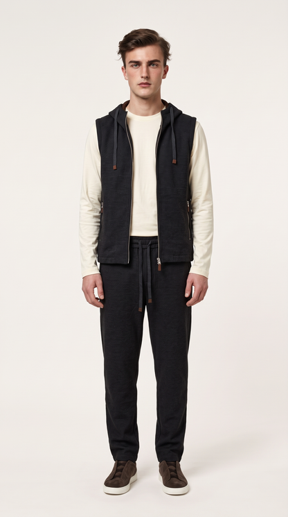 WOOL CASHMERE TEXTURED HOODED GILET GREY