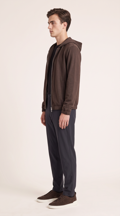 REVERSIBLE CASHMERE TECHNICAL HOODED JACKET BROWN