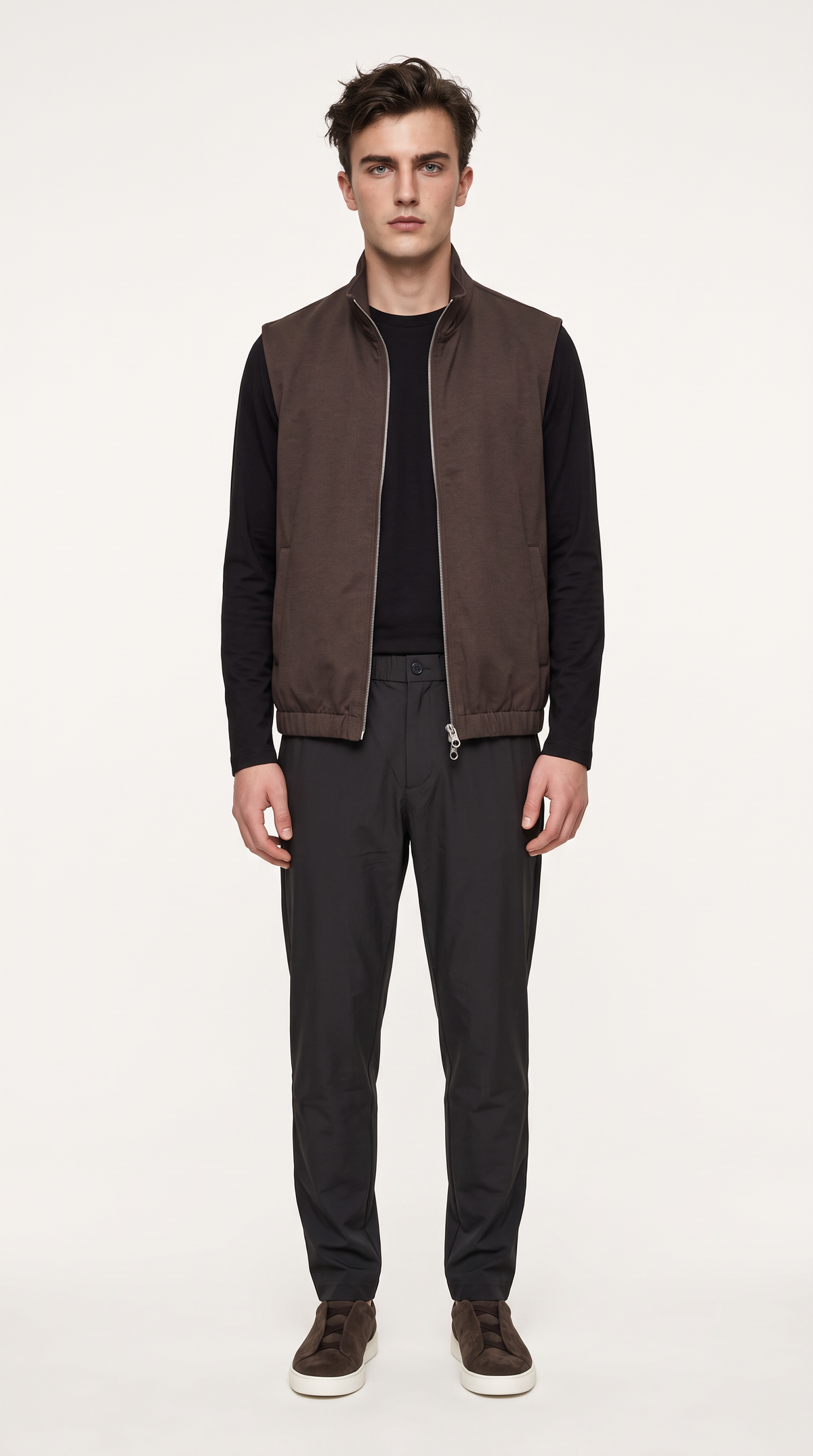 REVERSIBLE CASHMERE TECHNICAL GILET BROWN