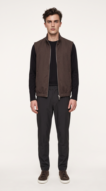REVERSIBLE CASHMERE TECHNICAL GILET BROWN