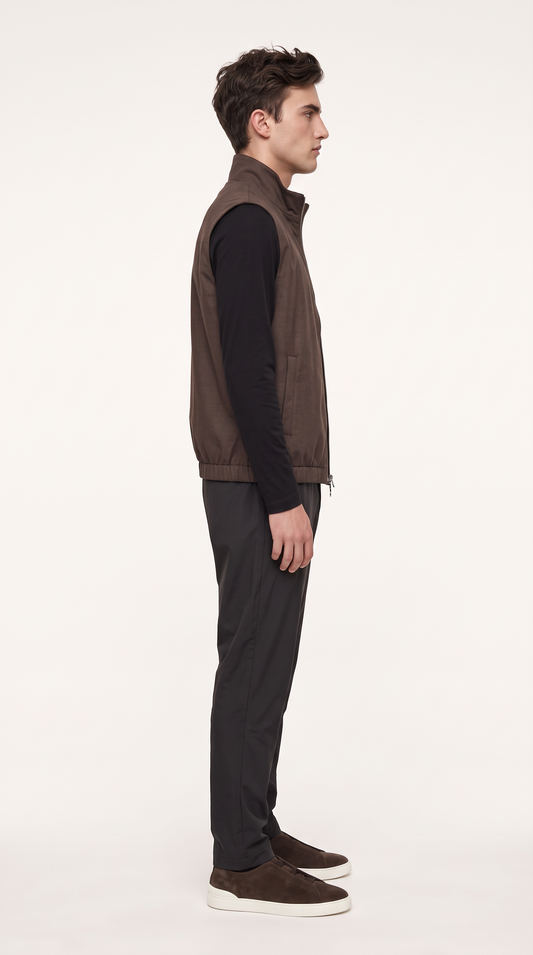 REVERSIBLE CASHMERE TECHNICAL GILET BROWN