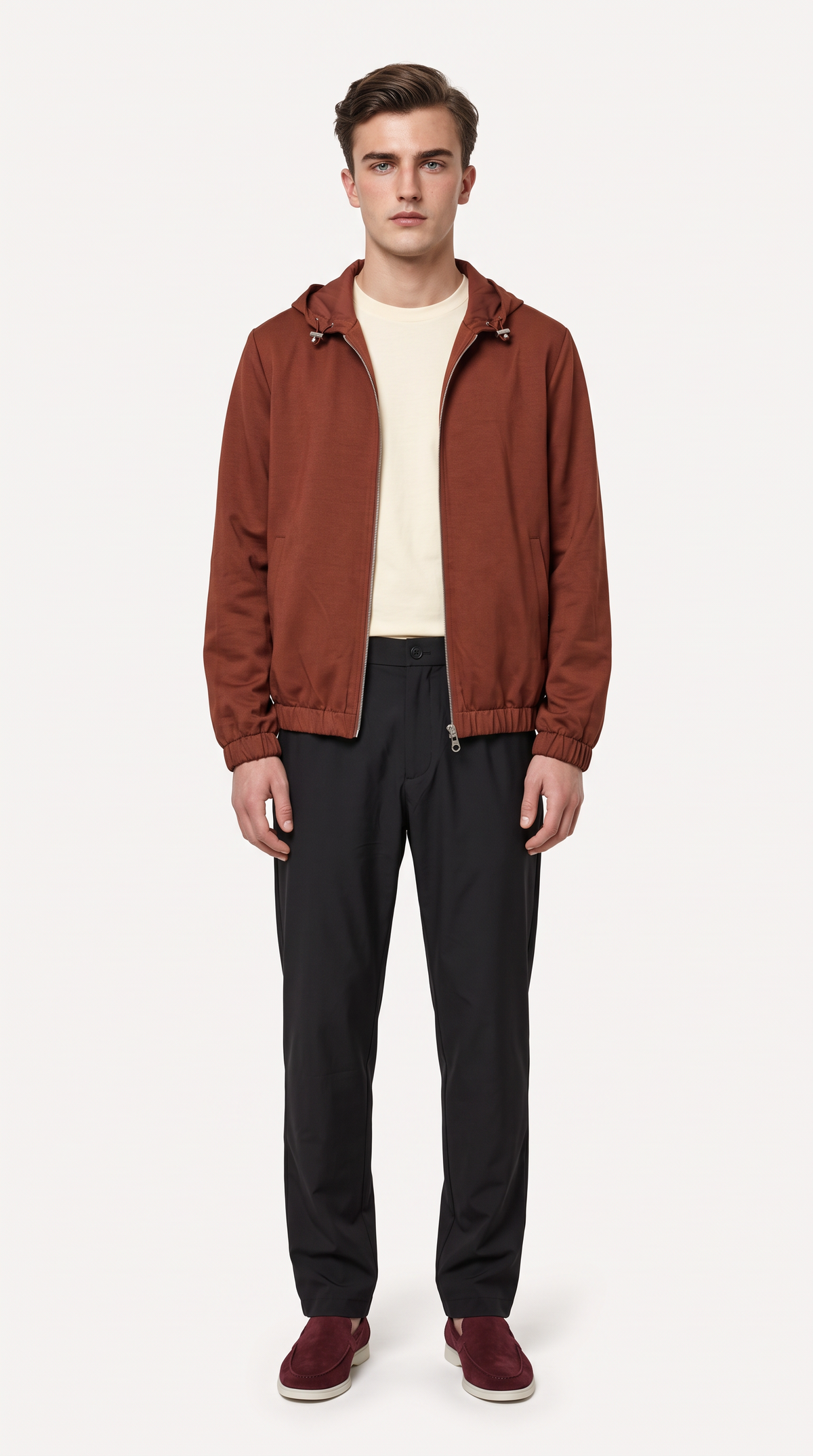 REVERSIBLE CASHMERE TECHNICAL HOODED JACKET BURGUNDY