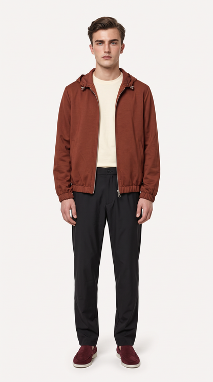 REVERSIBLE CASHMERE TECHNICAL HOODED JACKET BURGUNDY