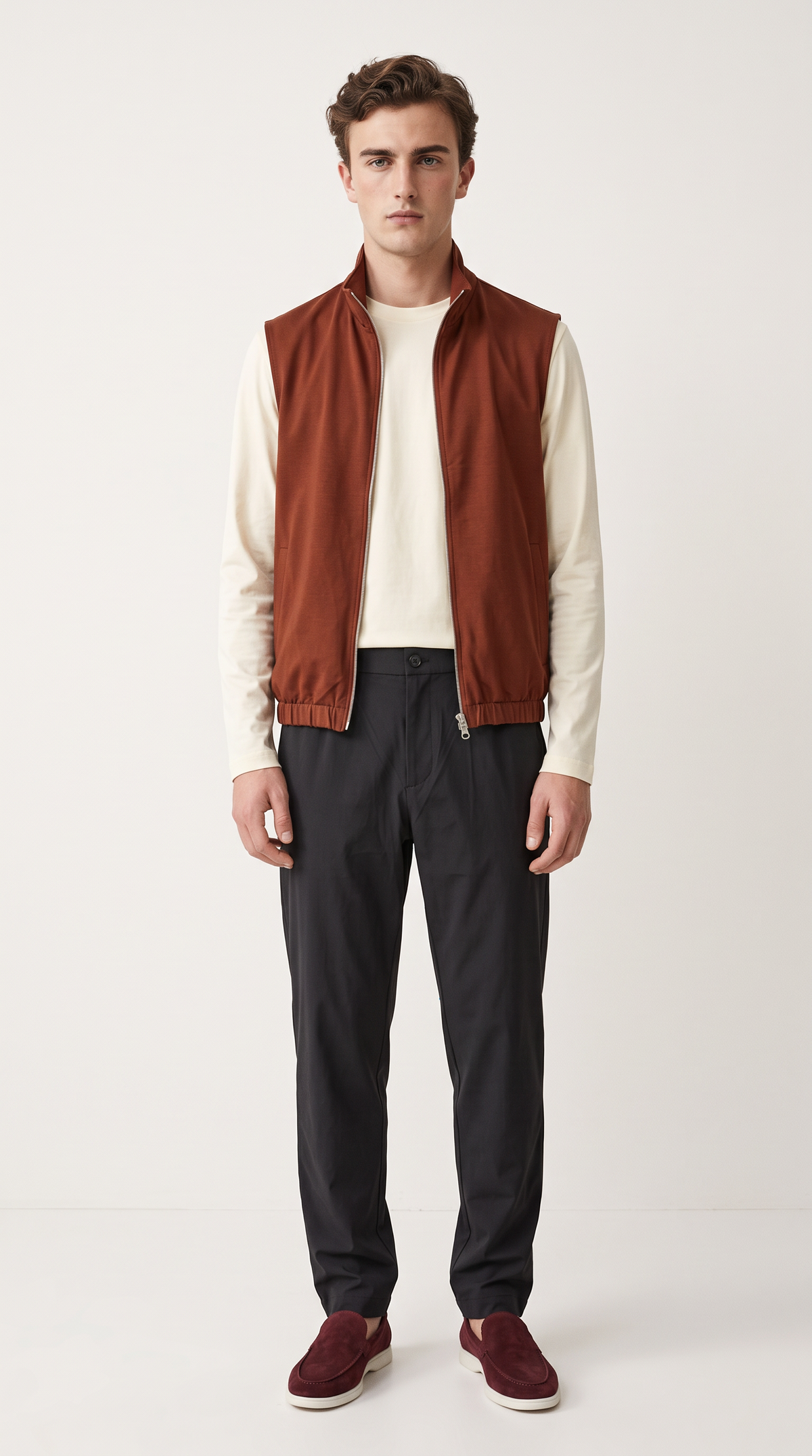REVERSIBLE CASHMERE TECHNICAL GILET BURGUNDY