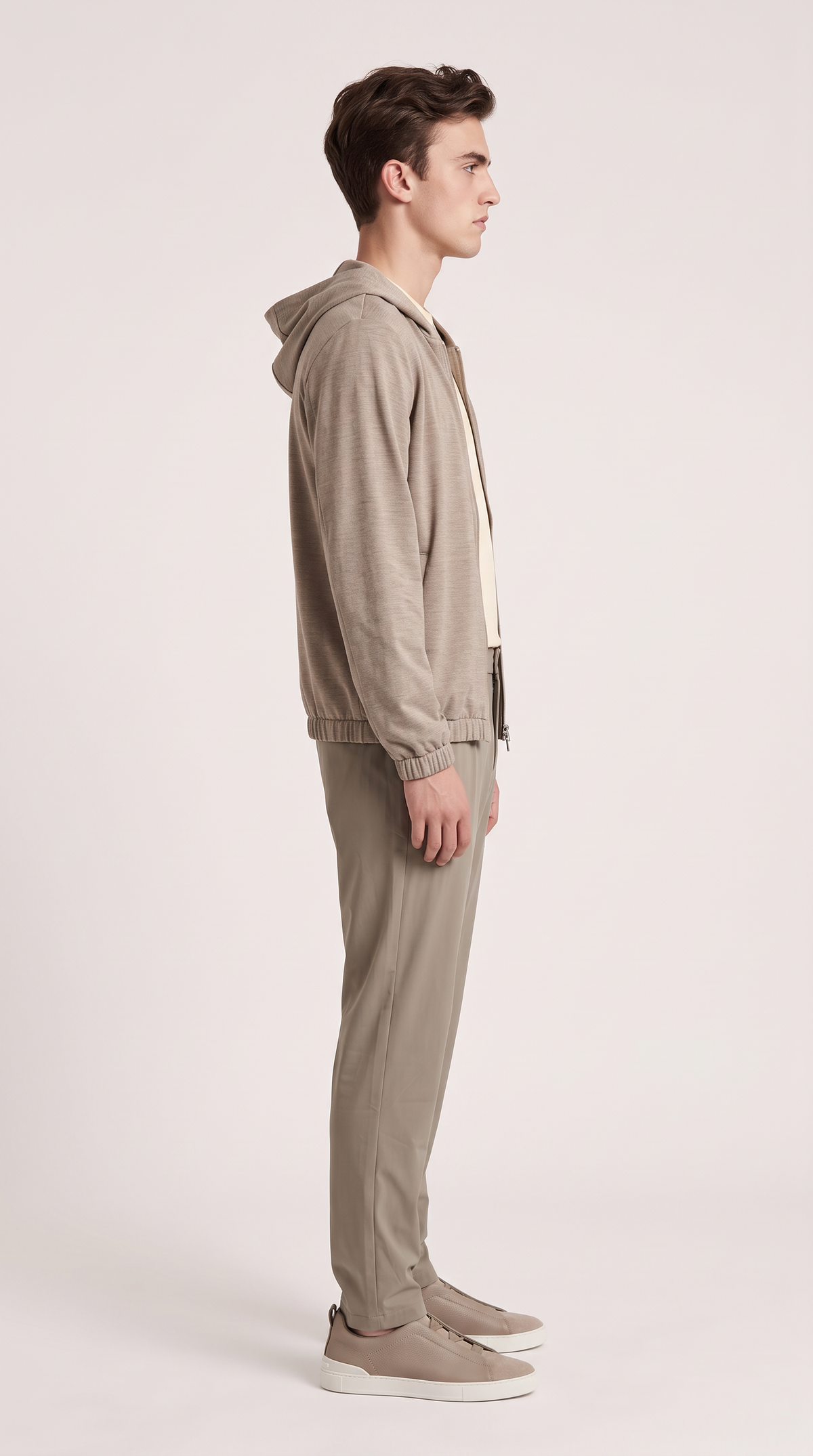 REVERSIBLE CASHMERE TECHNICAL HOODED JACKET BEIGE