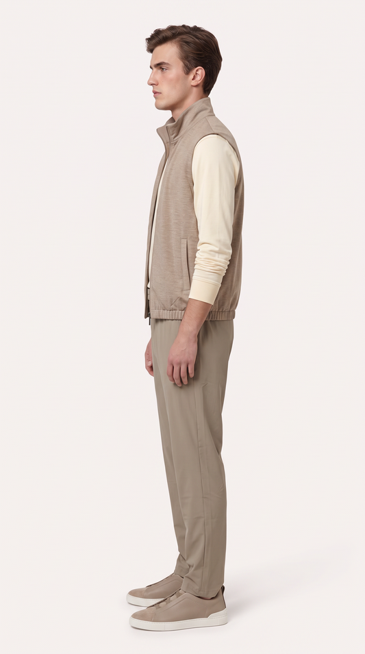 REVERSIBLE CASHMERE TECHNICAL GILET BEIGE