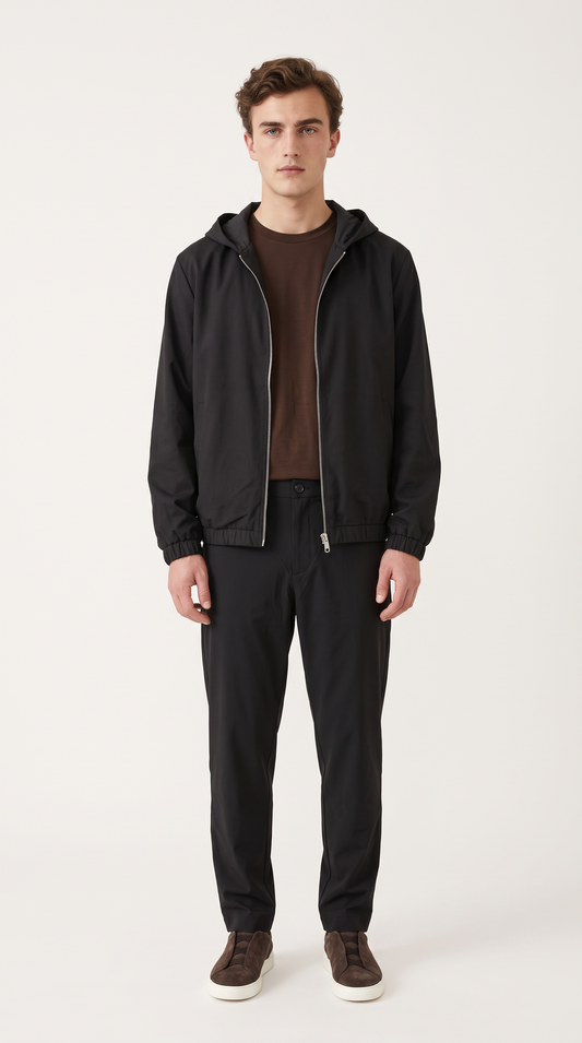 REVERSIBLE CASHMERE TECHNICAL HOODED JACKET BLACK