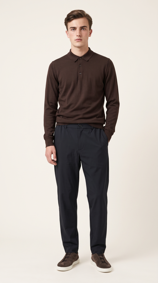 MERINO WOOLBLEND POLO | BROWN