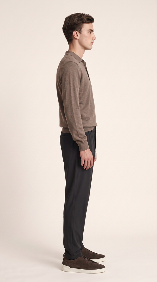 MERINO WOOLBLEND POLO | TAUPE